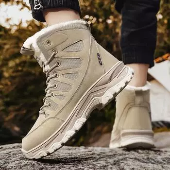 Men s new high-top boots Men s outdoor non-slip snow boots Men s velvet thickened thermal cotton shoes Men s 39