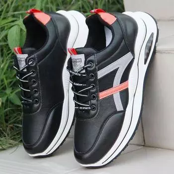 Men s new leather sneakers trend versatile casual shoes soft sole comfortable running shoes youth men s shoes trend 39 чёрный