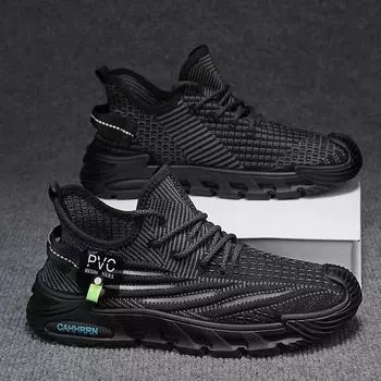 Men s new mesh fly-woven breathable sports shoes, lightweight soft-soled comfortable running shoes, trendy versatile casual shoes 39 чёрный