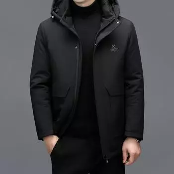 Men s new mid-length down jacket men s middle-aged and elderly thickened warm white duck down winter wear plus velvet casual jacket M