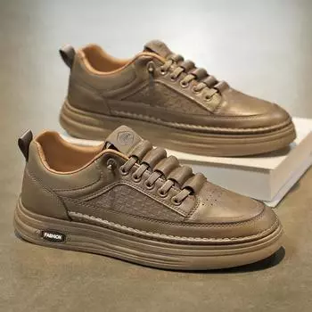 Men s new retro board shoes trend versatile leather surface casual shoes round head leather shoes fashion trendy shoes 39 чёрный