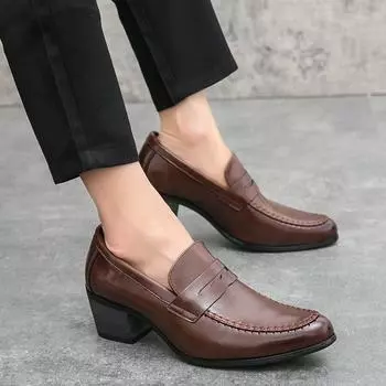 Men s new retro high-heeled men s fashion business leather trend foot leather shoes 37 чёрный