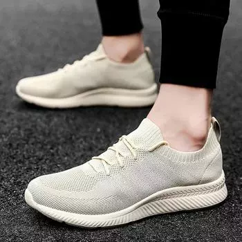 Men s New Sneakers Soft Sole Casual Shoes Lightweight Mesh Shoes Mens Solid Color Sneaker Lace-up Vulcanized Shoes 36