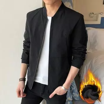 Men s New Spring and Autumn Men s Velvet Versatile Simple Casual Jacket Men s Solid Color Youth Long-sleeved Jacket for Boys M