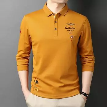 Men s New Spring and Autumn Middle-Aged Lapel Handsome Top T-shirt Embroidered Polo Shirt Long Sleeve Fashion M