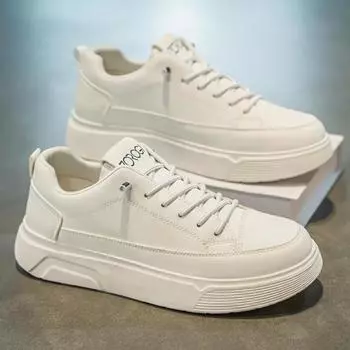 Men s new spring fashion leather waterproof black versatile thick sole wear-resistant casual sports low-top sneakers 39 Standard Sneaker Size чёрный