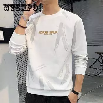 Men S New Sweater Spring And Autumn Men S Long Sleeved T-Shirt Loose Pullover Round Neck Bottoming Shirt Trend Youth Print Top M