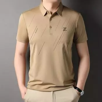 Men s Non-ironing Ice Silk Casual Polo Shirt Summer New Father Business Men s Lapel Short Sleeve M