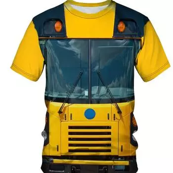 Мужская новинка, футболка с 3D цифровым принтом, мужская модная уличная одежда, топ с короткими рукавами и круглым вырезом с рисунком школьного автобуса S