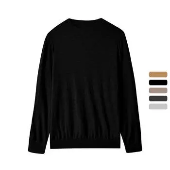 Мужской свитер с круглым вырезом, осенне-зимний, теплый, 100% мериносовая чистая шерсть S верблюд