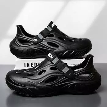 Men s Outdoor Sandals Sport Slippers Beach Slides Breathable Clogs Men Casual Garden Shoes Non-slip Hiking Men Outdoor Sandals 40 чёрный