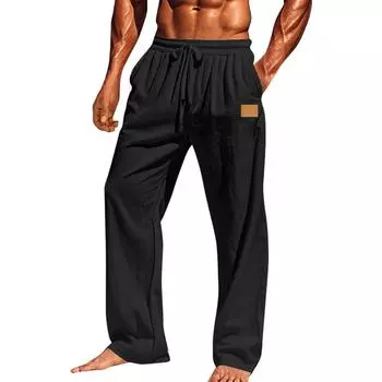 Men s Overalls Drawstring Multi Pocket Casual Pants Hiking Pants Cotton Twill Pants L чёрный