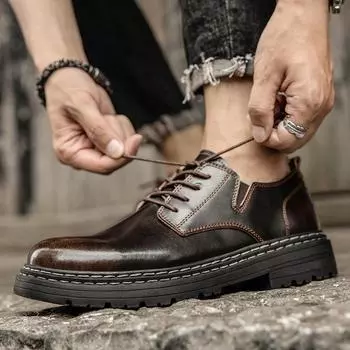 Men s Oxford Shoes Retro Luxury Leather shoes Fashion Breathable Sneakers Handmade Platform Boot New Casual shoes for Men 38 чёрный