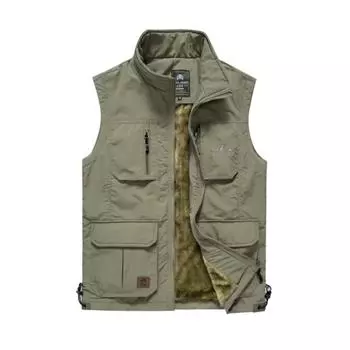 Мужская утепленная жилетка с подкладкой, однотонная куртка с несколькими карманами 5XL