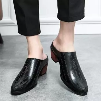 Men s Party Thick Sole Sandals Casual Slippers For Men Half Drag Fashion style Office work and outdoor parties Half drag shoes 39 чёрный