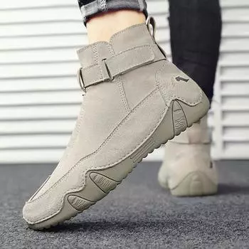 Men s Pigskin Side Zipper High Tops New Fashion Casual Shoes, Outdoor Casual Sneakers, Comfortable Men s Boots 38-46 38