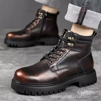 Men s platform Martin boots high-top fashion trend platform tooling shoes wear-resistant cotton warm leather shoes manufacturer 38
