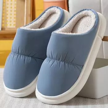 Men s Plus Velvet Cotton Slippers Winter Step on Shit Feeling Thick Sole Cotton Shoes Warm Waterproof Anti Skid Down Slippers 36-37(fit 35-36) серый