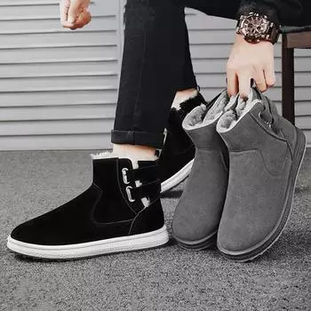 Men s Plus Velvet Thickened Snow Boots Solid Color Comfortable Warm Walking Casual Shoes Outdoor Sports Cold-proof Cotton Boots 39 чёрный