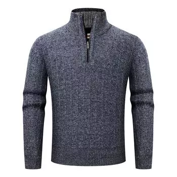 Men s Plush Long Sleeve Pullover Half Zip Knit Sweater Men s Warm Sweater L