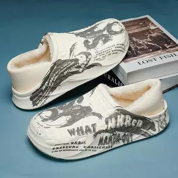 Мужские плюшевые тапочки, домашние тапочки, женские зимние теплые тапочки, женская толстая подошва, водонепроницаемая обувь, мужская домашняя нескользящая обувь 38-39 бежевый