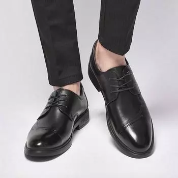 Men s pointed leather shoes Luxury quality genuine leather Wedding Outdoor Leisure Business Daily Office Gentlemen s Shoes 39 чёрный