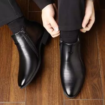 Men s Pointed Toe Dress Boots Ankle Boots Western Boot Casual Cowboy Boots Slip On Chelsea Booties PU Leather Pull on Walking Work Short Boots Shoes 39