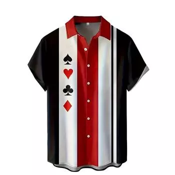 Мужская рубашка с 3D-принтом в полоску для покера, рубашка на пуговицах, повседневная рубашка, летняя рубашка с коротким рукавом, повседневная одежда для отпуска XS красный