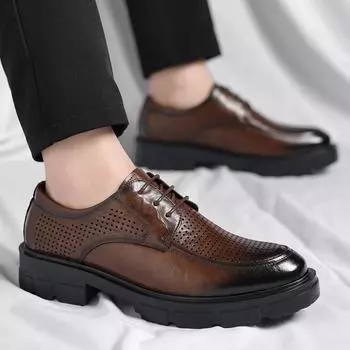 Men s Popular Trend Four Seasons Leather formal Business Casual Work Wear Shoes Comfortable Classic Retro office shoes men 6.5