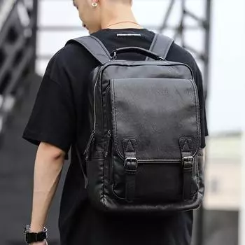 Men s Pu Backpack, Men s Leather, Fashionable and Casual Men s Backpack чёрный