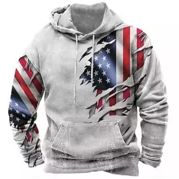 Men s Pullover Hoodie Sweatshirt Gray Hooded Graphic Prints National Flag Print Daily Sports S