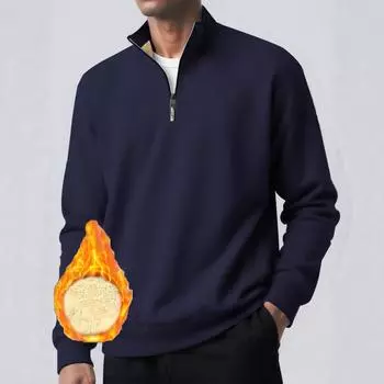 Men s Pullover Long Sleeved Stand Up Collar Sweatshirt Casual Cut Height Collar Lamb Wool Base Shirt L тёмно-синий