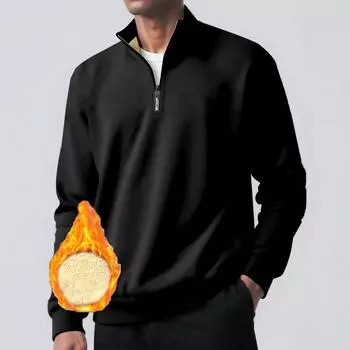 Men s Pullover Long Sleeved Stand Up Collar Sweatshirt Casual Cut Height Collar Lamb Wool Base Shirt L чёрный