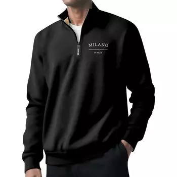 Men s Pullover Long Sleeved Stand Up Collar Sweatshirt Casual Cut Height Collar Lamb Wool Base Shirt L чёрный