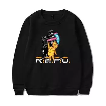 Men s R.E.P.O Print Hoodies Round Neck Hooded Sweatshirts Man Travel Pullover Male Top Streetwear Outdoor Tracksuit XS чёрный
