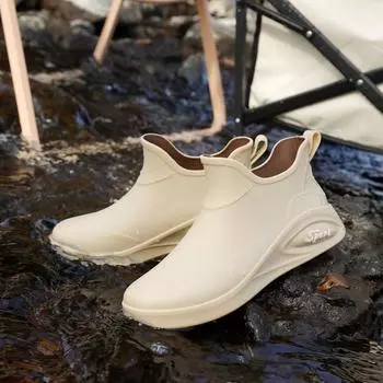 Men s rain shoes non-slip and waterproof fashion rain boots fleece thermal rubber shoes kitchen work medium tube short tube water shoes 39 хаки