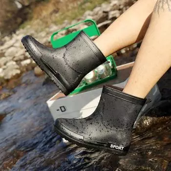 Men s rain shoes soft sole non-slip waterproof shoes fashion rain boots velvet thermal rubber shoes kitchen lightweight short water boots men 39