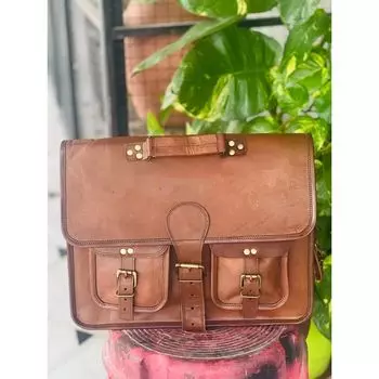 Men s Real Proacted Leather Vintage Brown Messenger Laptop Fast Forword Bag 18 x 14 x 6 in