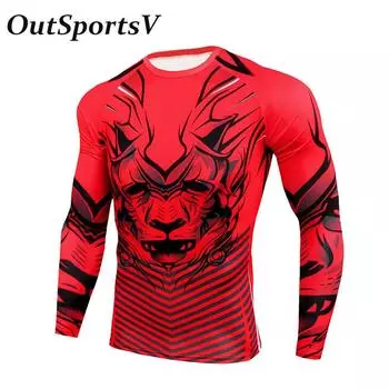 Men s Red Tiger Print stretch fabric Casual Sports Skinny Long Sleeve T-Shirts Sweatshirts Gym Outdoor Work Out Running Fitness Tops Blouse For Men S красный