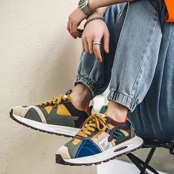 Men s Retro Breathable Mesh Sports Shoes with Patchwork Design All Season Round Toe Casual and Comfortable Men s Shoes 39 зелёный