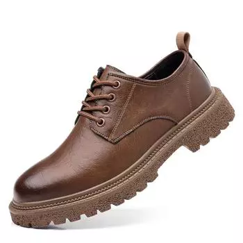 Men s Retro Business Casual Leather Shoes Cowhide Platform Big Head Platform Shoes Form Men British Style Low Work Shoe Male 38