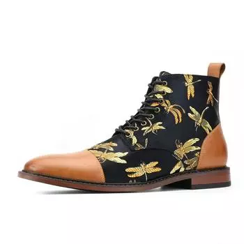 Men s retro embroidered animal print short boots British casual men s boots 41