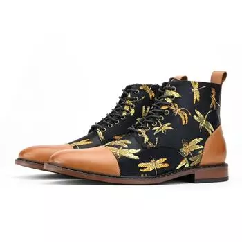 Men s retro embroidered animal print short boots British casual men s boots 41 коричневый