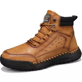 Мужская обувь для отдыха в стиле ретро, осенне-зимние мужские ботинки из коровьего спилка, удобные мотоциклетные ботинки, зимние ботинки 38 чёрный