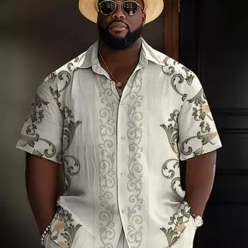 Men s Retro Printed Short Sleeve Shirt - Fashionable Summer Casual Button 2XL