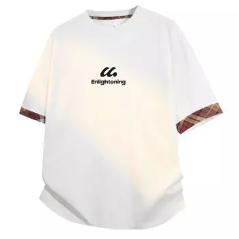 Men s Retro Summer Contrasting Plaid Round Neck Short Sleeved T-shirt XXXXL белый