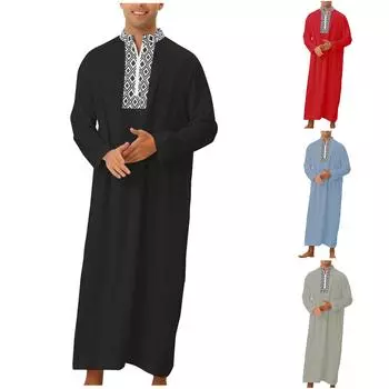 Мужской халат, повседневная одежда на молнии, мусульманский халат, подходящий для дома, подарок для себя и друзей L чёрный