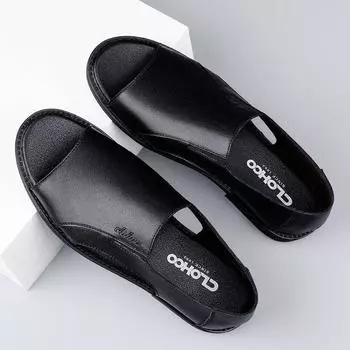 Men s Rome Fashion Sandals 2024 New Arrival Men Casual Summer Shoes Hollow Out Male Walking Shoes Leather Breathable Sandals 38 чёрный