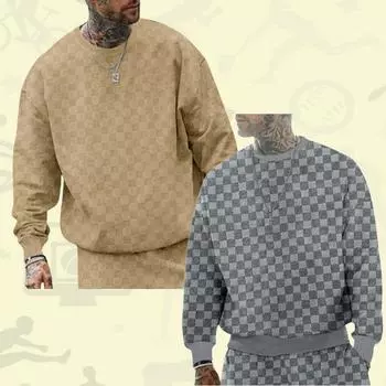 Мужская круглая горловина жаккардовый шахматный узор базовый слой топ повседневные длинные рукава толстовки S белый