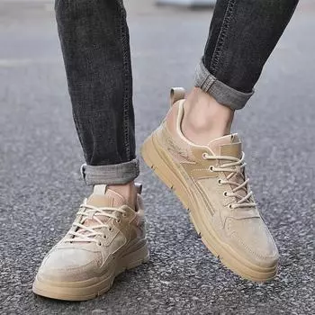 Men s round toe casual shoes Trendy High Quality Youth outdoor leisure activities Daily comfortable walking Lace up sneakers 38 бежевый